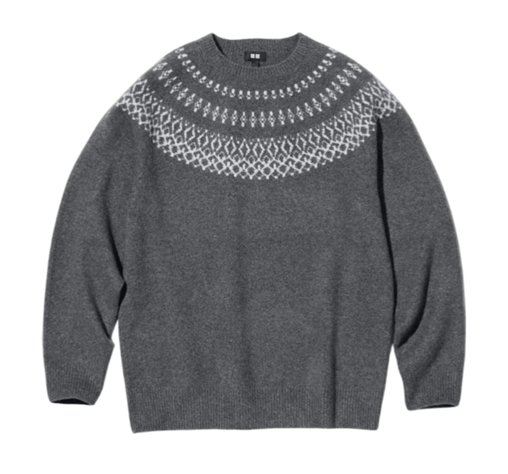 Uniqlo Fair Isle Crewneck Sweater Charcoal Gray Nordic Size M Great